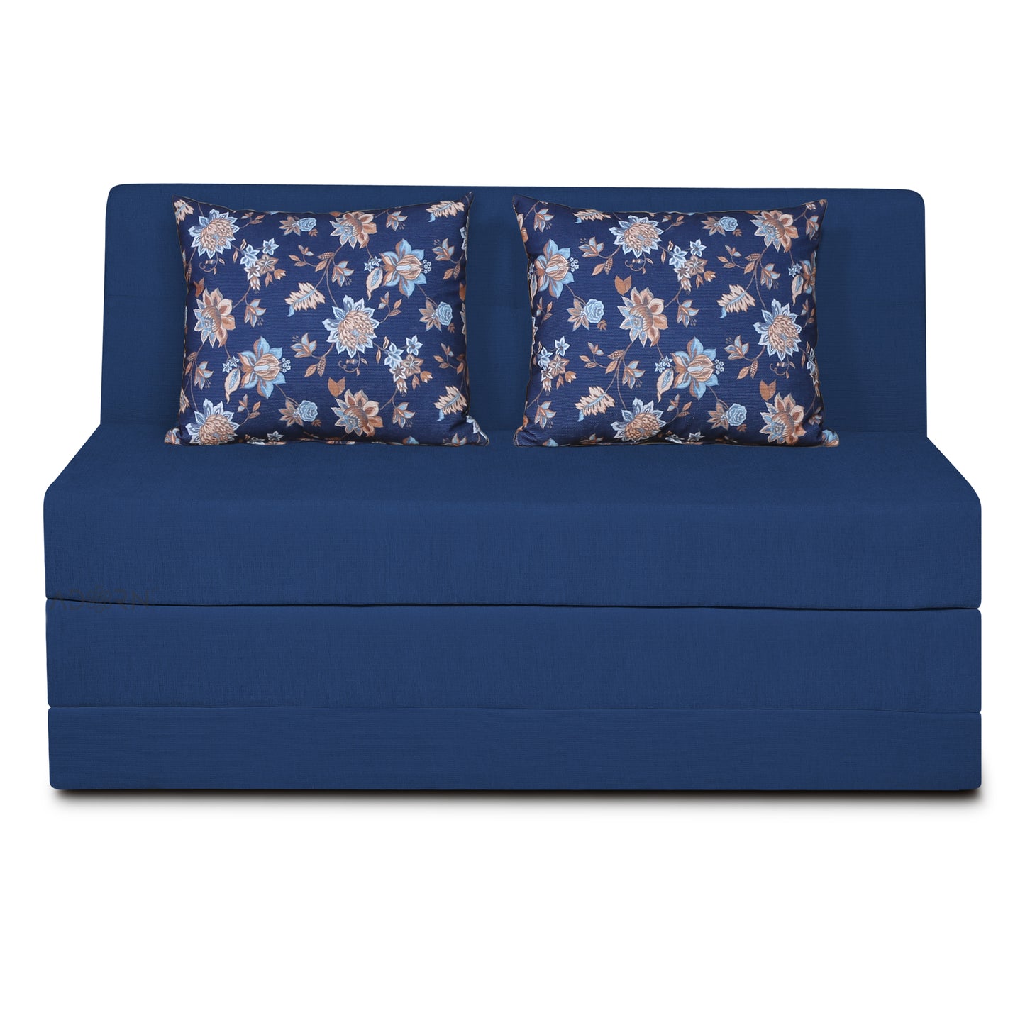 Adorn India Easy Highback Two Seater Sofa Cum Bed Floral 4' x 6' (Blue)