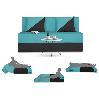 Adorn India Easy Desmond 3 Seater Sofa Cum Bed 5 x 6 (Aqua Blue & Black)