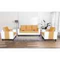 Adorn India Ashley Plain Leatherette Fabric 3-1-1 Five Seater Sofa Set (Beige & White) (3 Year Warranty)