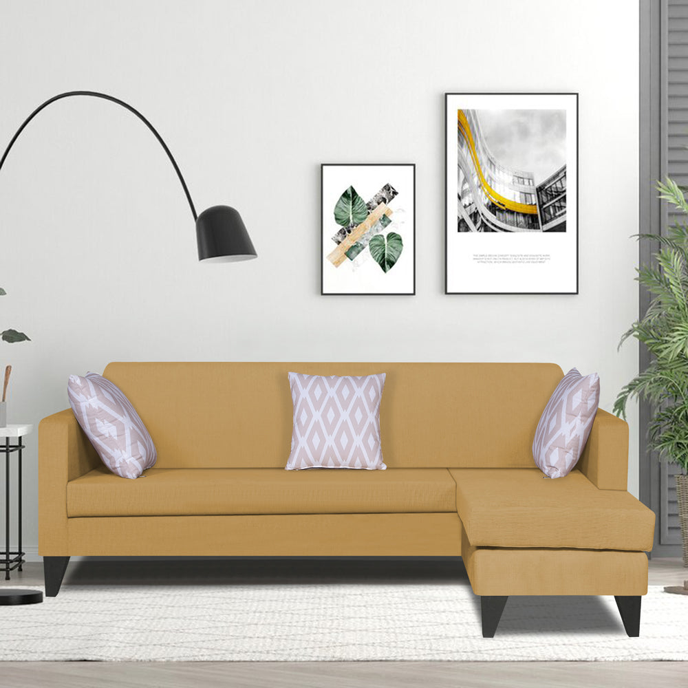 Adorn India Aladra L Shape Decent 5 Seater Sofa Set RHS (Beige) (3 Year Warranty)