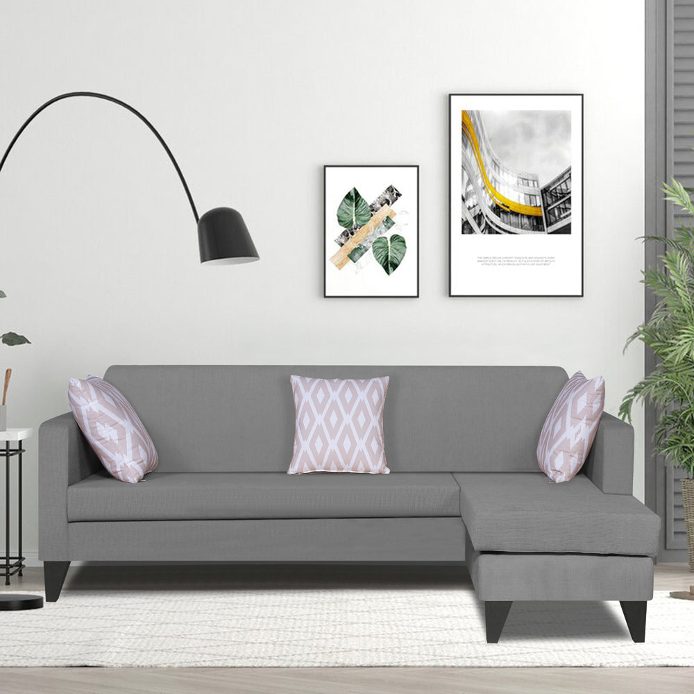 Adorn India Aladra L Shape Decent 5 Seater Sofa Set RHS (Grey) (3 Year Warranty)