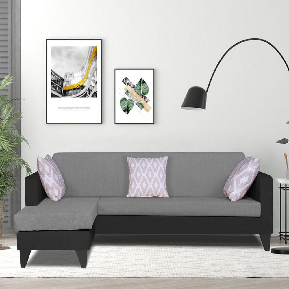 Adorn India Aladra L Shape Decent 5 Seater Sofa Set LHS (Grey & Black) (3 Year Warranty)