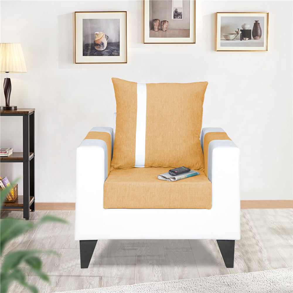 Adorn India Ashley Stripes Leatherette Fabric 1 Seater Sofa (Beige & White) (3 Year Warranty)
