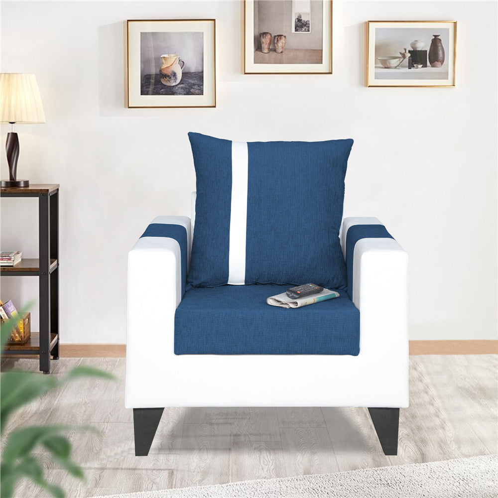 Adorn India Ashley Stripes Leatherette Fabric 1 Seater Sofa (Blue & White) (3 Year Warranty)
