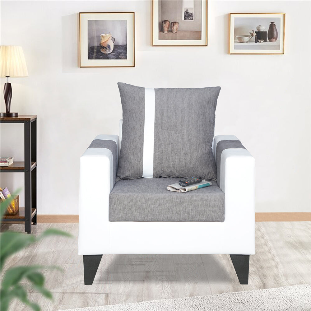Adorn India Ashley Stripes Leatherette Fabric 1 Seater Sofa (Grey & White) (3 Year Warranty)