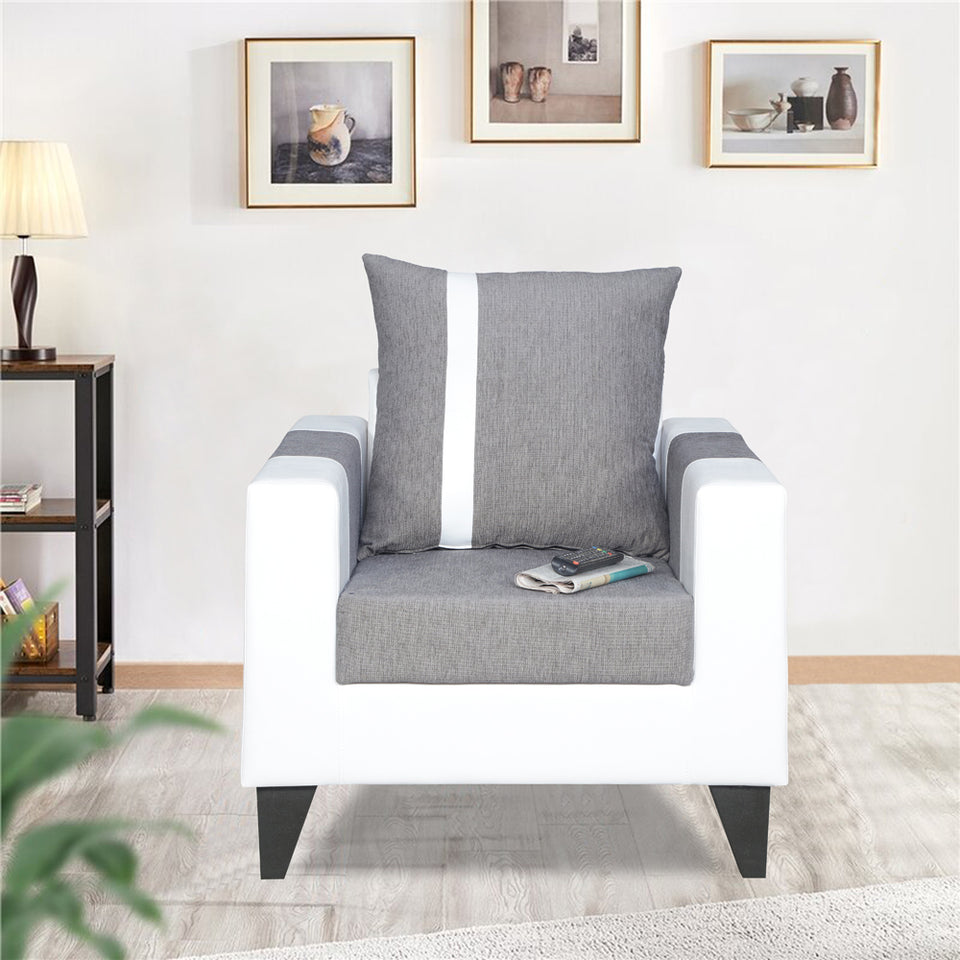 Ashley Stripes Leatherette Fabric 1 Seater Sofa (Grey & White)