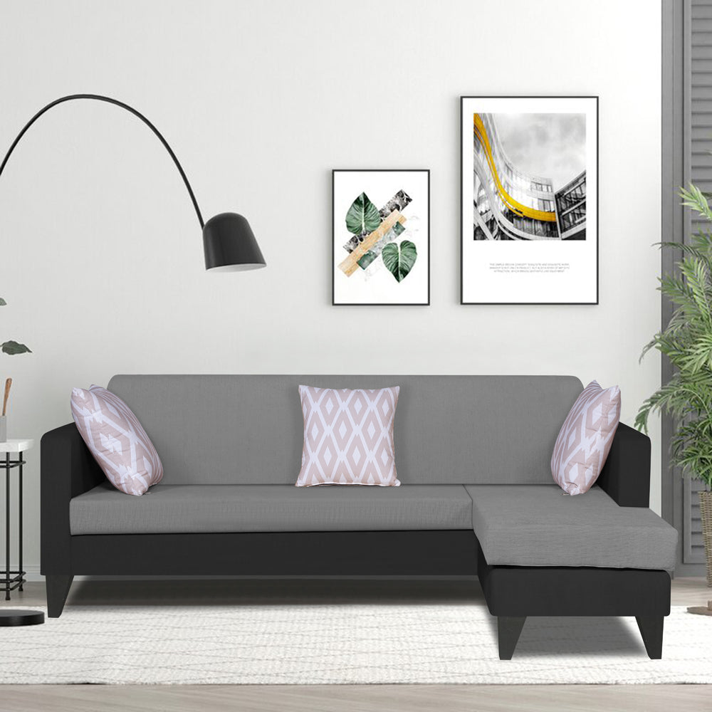 Adorn India Aladra L Shape Decent 5 Seater Sofa Set RHS (Grey & Black) (3 Year Warranty)