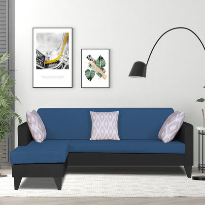 Adorn India Aladra L Shape Decent 5 Seater Sofa Set (Left Hand Side) (Blue & Black)