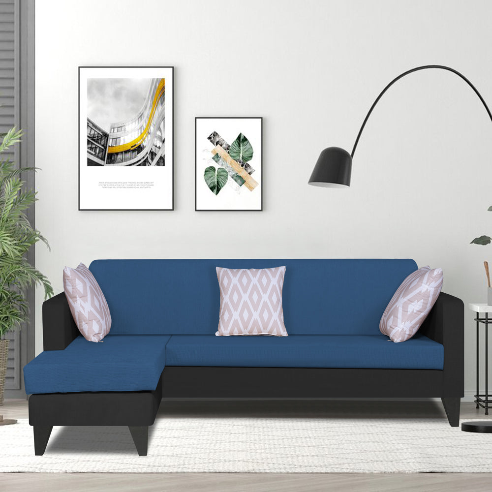 Adorn India Aladra L Shape Decent 5 Seater Sofa Set LHS (Blue & Black) (3 Year Warranty)