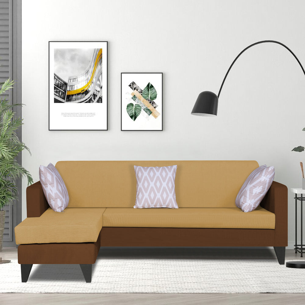Adorn India Aladra L Shape Decent 5 Seater Sofa Set LHS (Brown & Beige) (3 Year Warranty)