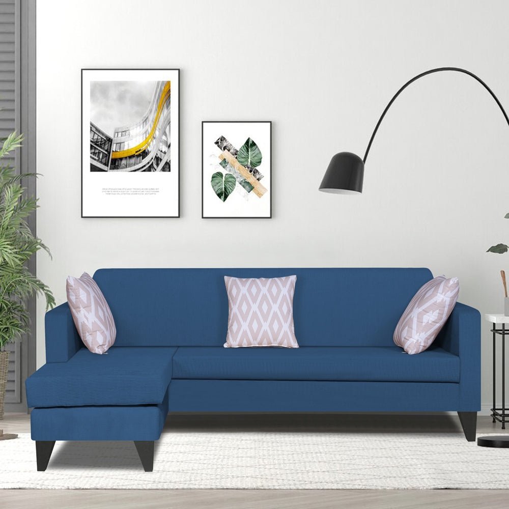 Adorn India Aladra L Shape Decent 5 Seater Sofa Set LHS (Blue) (3 Year Warranty)