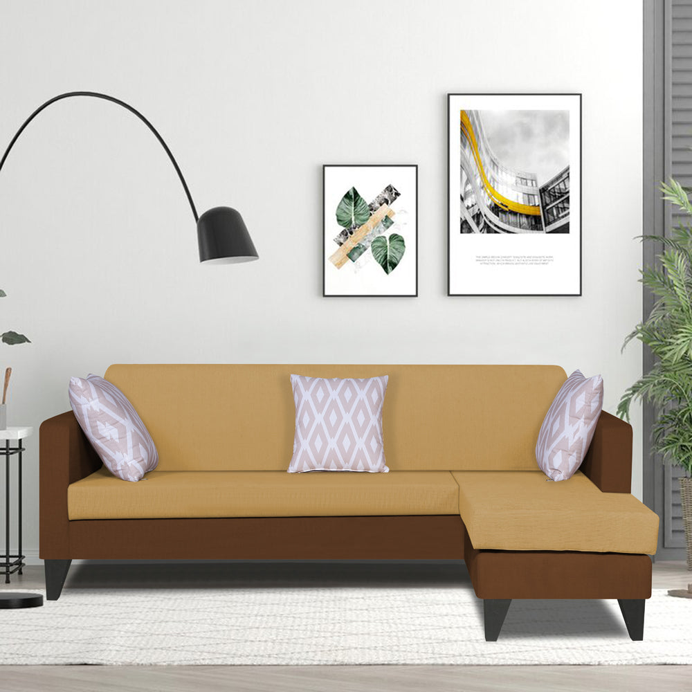 Adorn India Aladra L Shape Decent 5 Seater Sofa Set RHS (Brown & Beige) (3 Year Warranty)