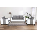 Adorn India Ashley Plain Leatherette Fabric 3-1-1 Five Seater Sofa Set (Grey & White) (3 Year Warranty)