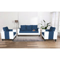 Adorn India Ashley Plain Leatherette Fabric 3-1-1 Five Seater Sofa Set (Blue & White) (3 Year Warranty)