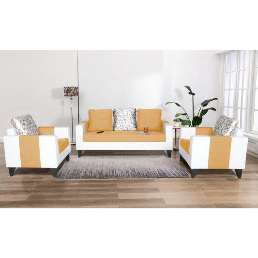 Adorn India Ashley Digitel Print Leatherette Fabric 3-1-1 Five Seater Sofa Set (Beige & White)