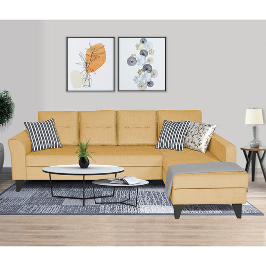 Adorn India Maddox L Shape 5 Seater Sofa Set Tufted (Right Hand Side) (Beige)