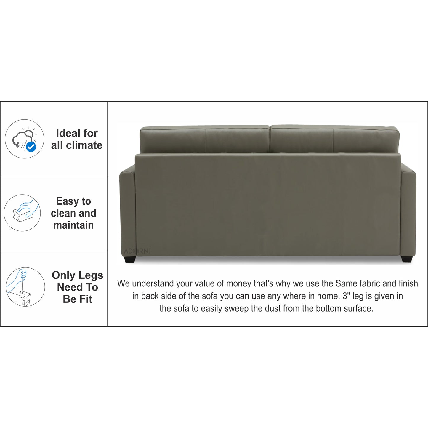 Adorn India Exclusive Flavio Leaterette 3+2 Sofa Set (Grey)