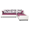 Adorn India Aliana L Shape Leatherette Fabric 6 Seater Sofa Set RHS (Light Purple & White) (3 Year Warranty)
