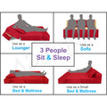 Adorn India Easy 4 Seater Sofa Cum Bed (2 Years Warrenty Quality Foam)-Perfect for Seat & Sleep Washeble Polyster Fabric Cover (Red & Beige) 6'x6'.Pillows Free (1 Year Warranty)