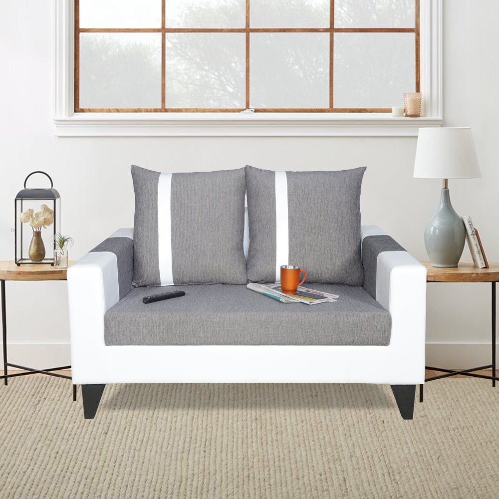 Adorn India Ashley Stripes Leatherette Fabric 2 Seater Sofa (Grey & White) (3 Year Warranty)