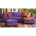 Adorn India Alexander L Shape 7 Seater Sofa Set with Ottoman Puffy RHS (Purple) (3 Year Warranty)