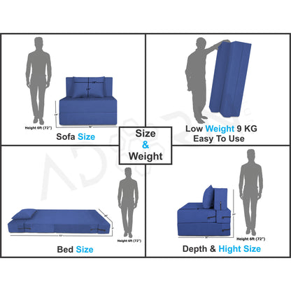 Adorn India Easy Single Seater Sofa Cum Bed Alyn 3'x 6' (Dark Blue)
