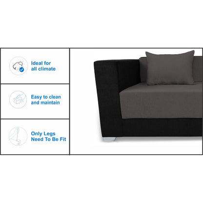 Adorn India Almond 3 Seater Sofa Cumbed (Grey & Black)