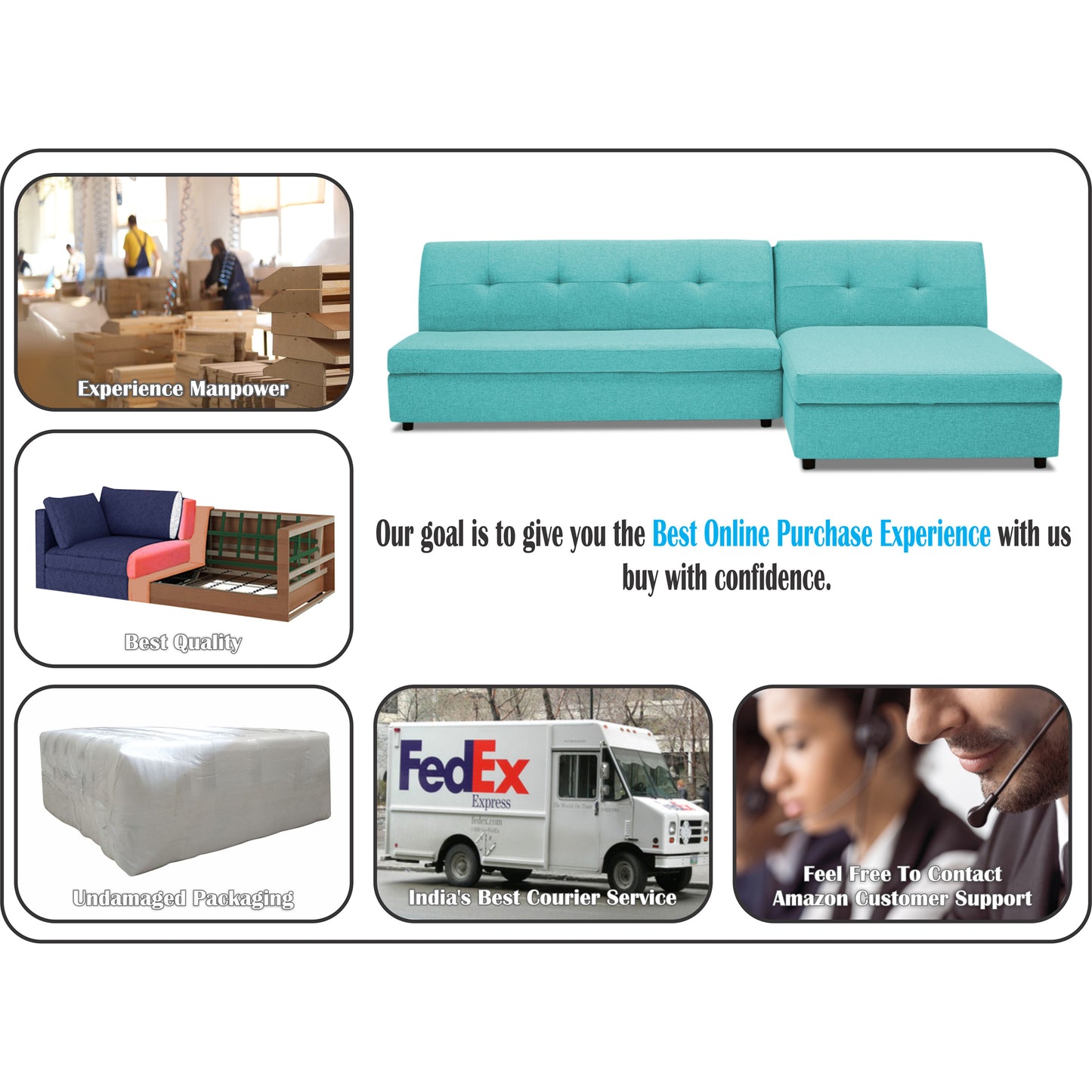 Adorn India Atlas Modular Sofa Set (Aqua Blue)