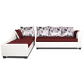 Adorn India Aliana L Shape Leatherette Fabric 6 Seater Sofa Set LHS (Maroon & White) (3 Year Warranty)