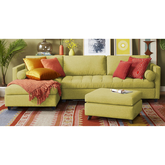Adorn India Alexander L Shape 6 Seater Sofa (Left Side Handle)(Green)