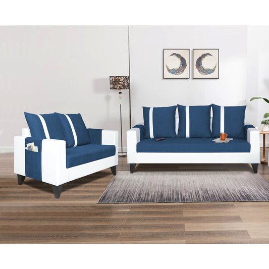 Adorn India Ashley Stripes Leatherette 3-2 Five Seater Sofa Set (Blue & White)