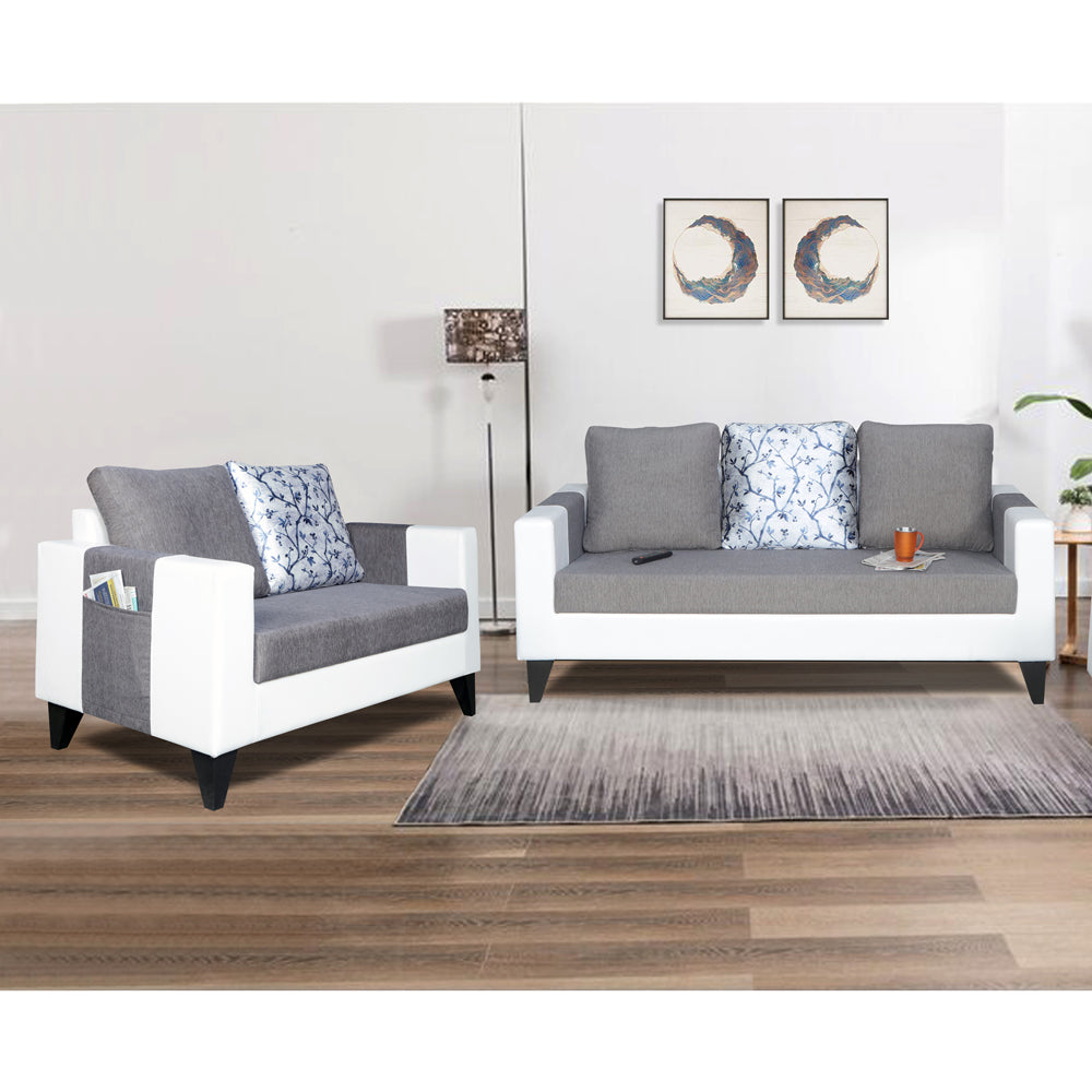 Adorn India Ashley Digitel Print Leatherette Fabric 3-2 Five Seater Sofa Set (Grey & White) (3 Year Warranty)