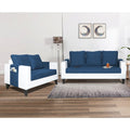 Adorn India Ashley Plain Leatherette Fabric 3-2 Five Seater Sofa Set (Blue & White) (3 Year Warranty)
