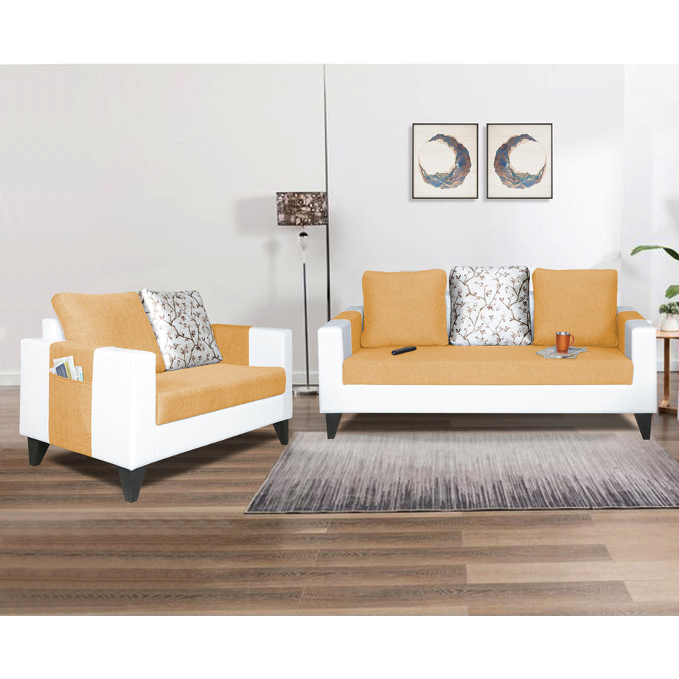 Ashley Digitel Print Leatherette Fabric 3-2 5 Seater Sofa Set (Beige & White)