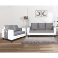 Adorn India Ashley Plain Leatherette Fabric 3-2 Five Seater Sofa Set (Grey & White) (3 Year Warranty)