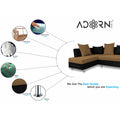 Adorn India Adillac 6 Seater Corner Sofa(Left Side Handle)(Camel & Black)