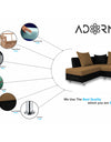 Adorn India Adillac 5 Seater Corner Sofa(Left Side Handle)(Camel & Black)