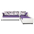 Adorn India Aliana L Shape Leatherette Fabric 6 Seater Sofa Set RHS (Dark Purple & White) (3 Year Warranty)