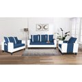 Adorn India Ashley Stripes Leatherette Fabric 3-2-1 Six Seater Sofa Set (Blue & White) (3 Year Warranty)