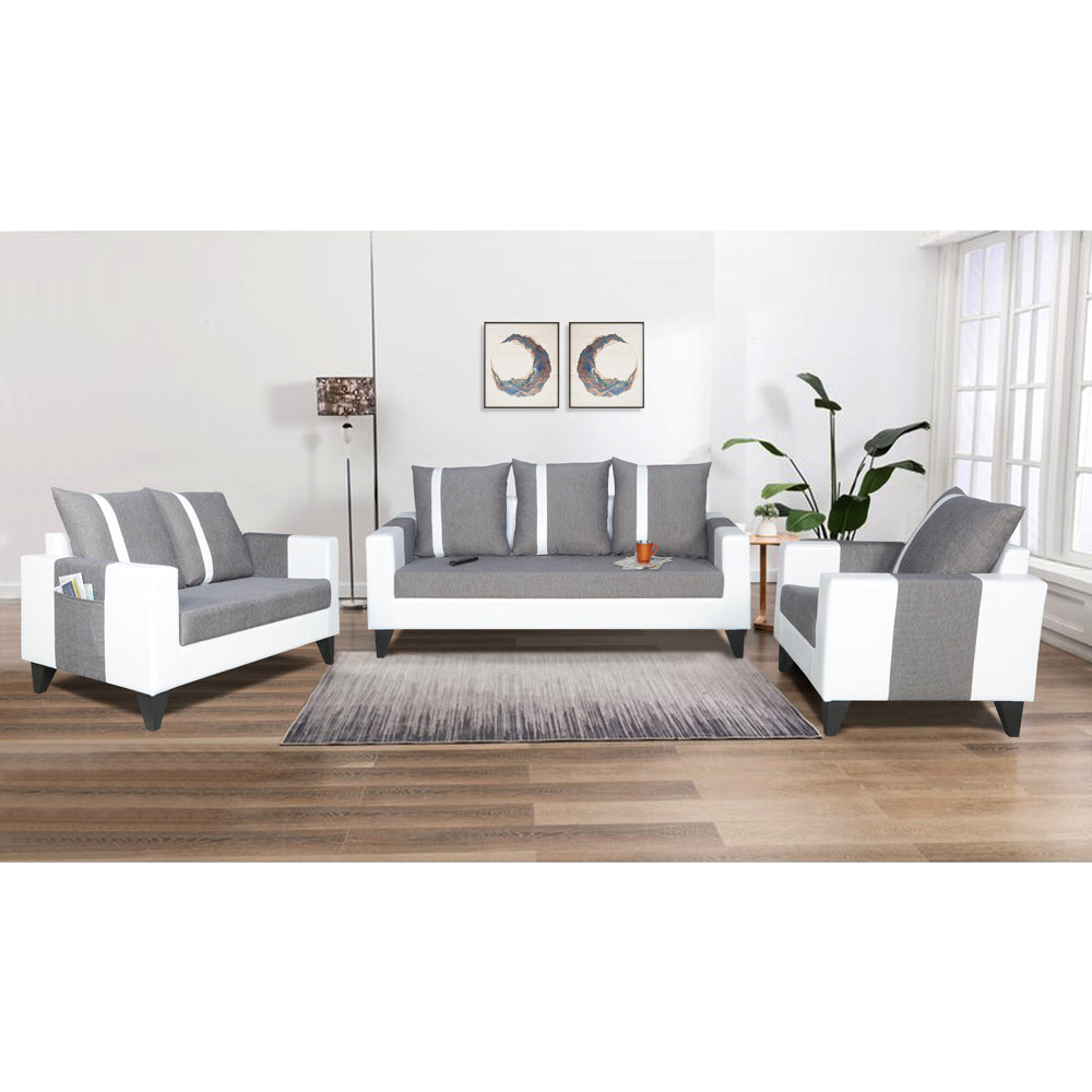 Adorn India Ashley Stripes Leatherette 3-2-1 Six Seater Sofa Set (Grey & White)