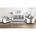 Adorn India Ashley Stripes Leatherette Fabric 3-2-1 Six Seater Sofa Set (Grey & White) (3 Year Warranty)