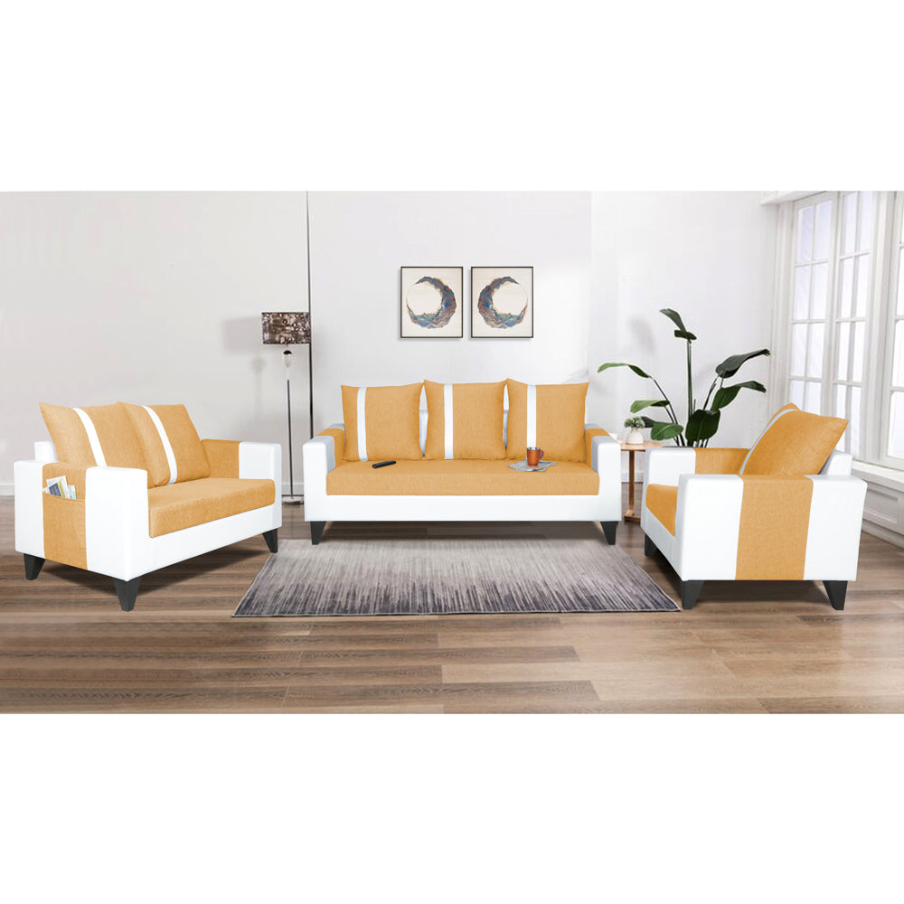 Adorn India Ashley Stripes Leatherette Fabric 3-2-1 Six Seater Sofa Set (Beige & White) (3 Year Warranty)