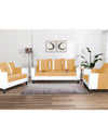 Adorn India Ashley Stripes Leatherette 3-2-1 Six Seater Sofa Set (Beige & White)