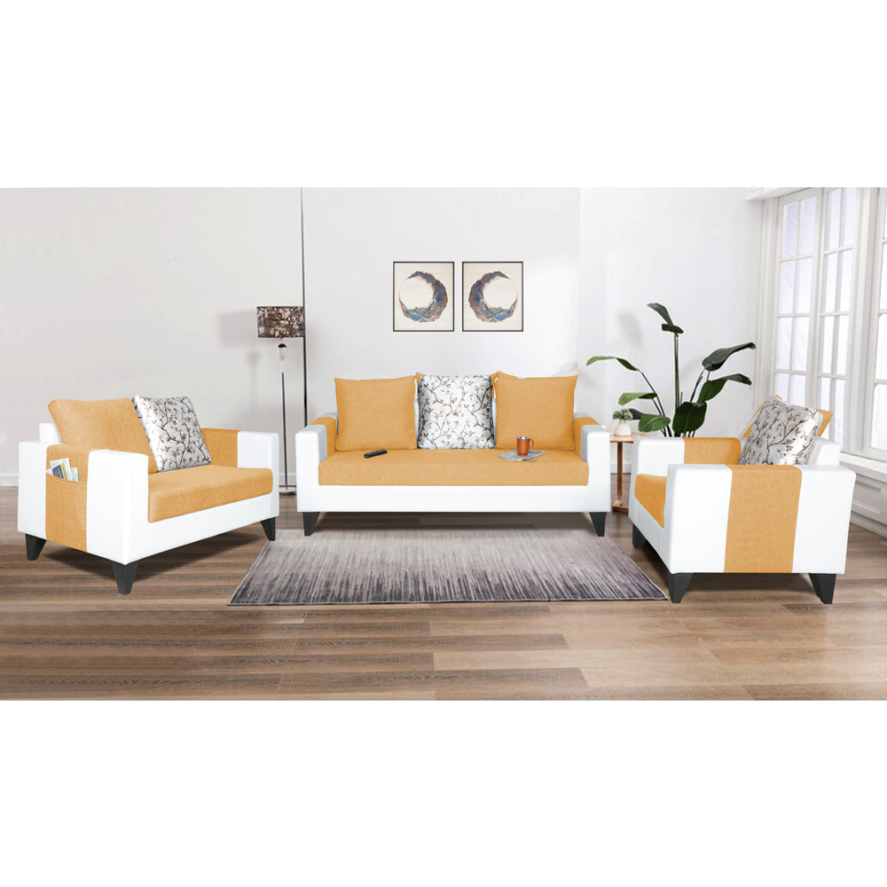 Adorn India Ashley Digitel Print Leatherette Fabric 3-2-1 Six Seater Sofa Set (Beige & White)