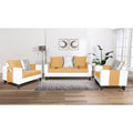 Adorn India Ashley Digitel Print Leatherette Fabric 3-2-1 Six Seater Sofa Set (Beige & White)