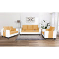 Adorn India Ashley Plain Leatherette Fabric 3-2-1 Six Seater Sofa Set (Beige & White) (3 Year Warranty)