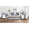 Adorn India Ashley Digitel Print Leatherette Fabric 3-2-1 Six Seater Sofa Set (Grey & White) (3 Year Warranty)