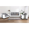 Adorn India Ashley Plain Leatherette Fabric 3-2-1 Six Seater Sofa Set (Grey & White) (3 Year Warranty)