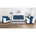 Adorn India Ashley Plain Leatherette Fabric 3-2-1 Six Seater Sofa Set (Blue & White) (3 Year Warranty)