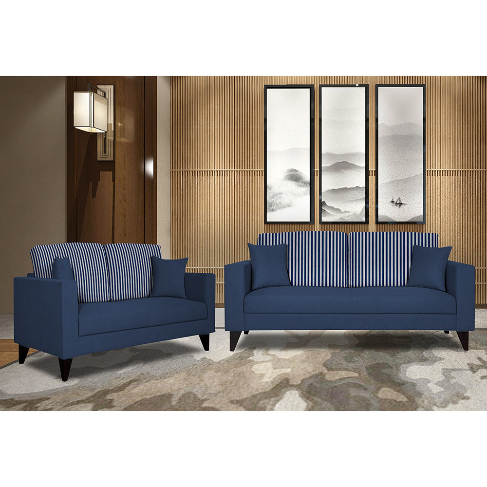 Adorn India Hector Stripes 3+2 5 Seater Sofa Set (Blue) Martin Plus (3 Year Warranty)